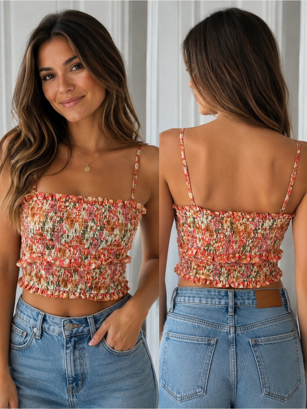 Glamorous Urban Outfitters Orange Floral Smocked Crop Top Size Medium A214